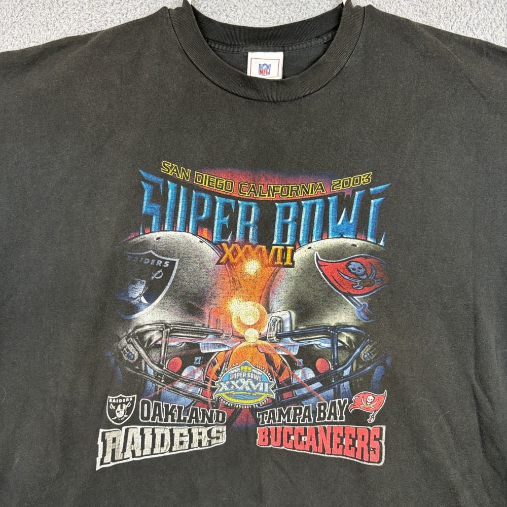Vintage Buccaneers Shirt Mens 2XL Black Super Bowl XXXVII 2003 Raiders Y2K NFL